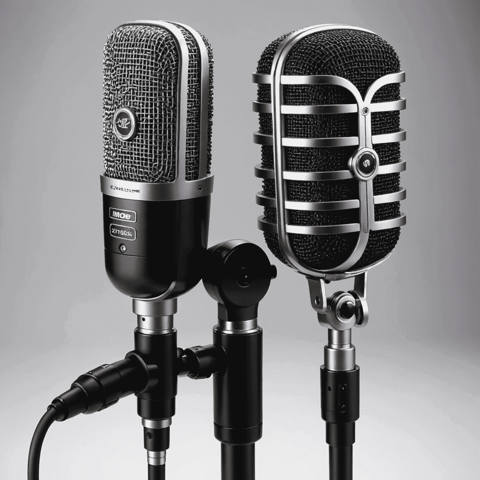 Array of professional condenser and dynamic microphones for crystal-clear audio recording