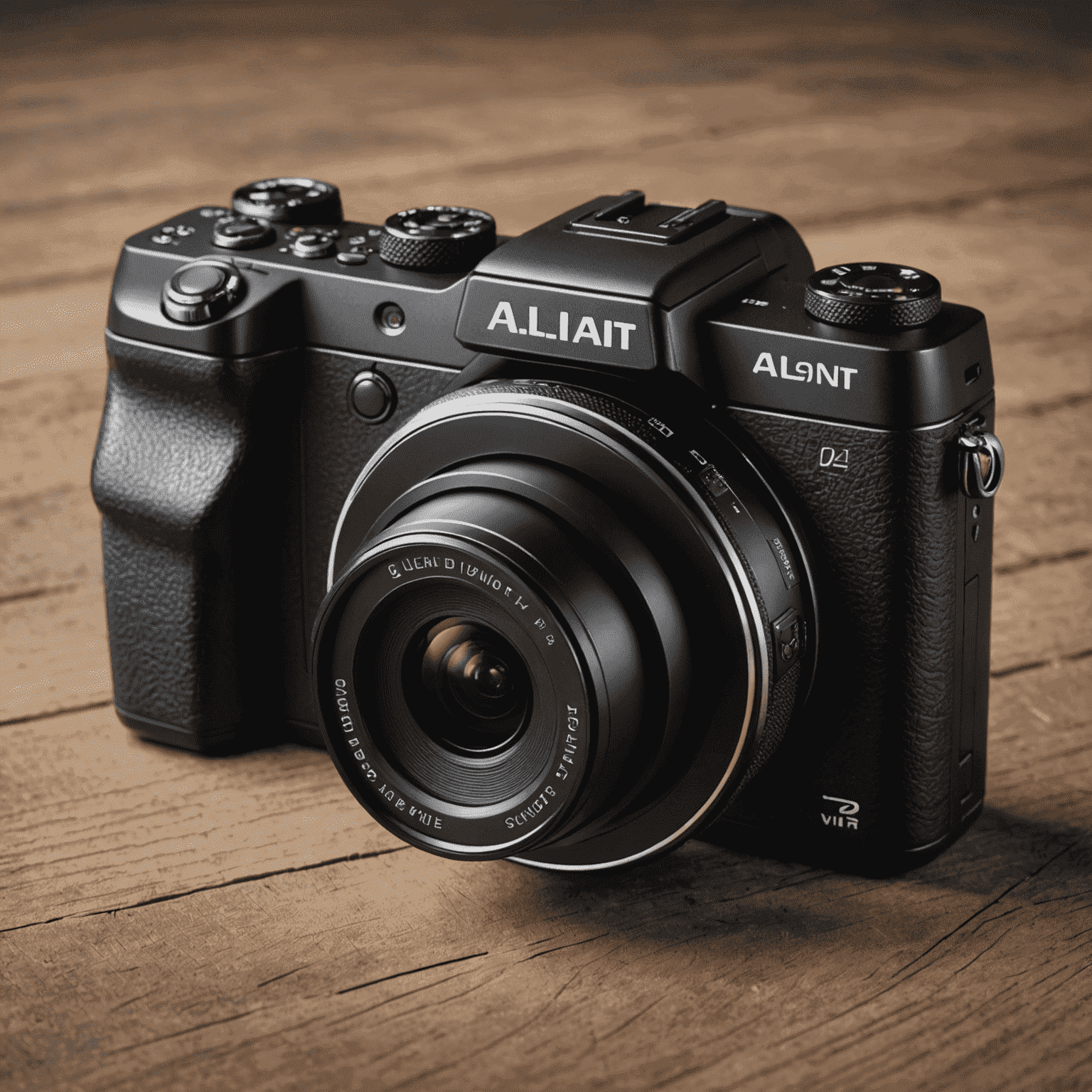 Sleek, compact all-in-one vlogging camera with Alliant branding, featuring multiple lenses and a flip screen